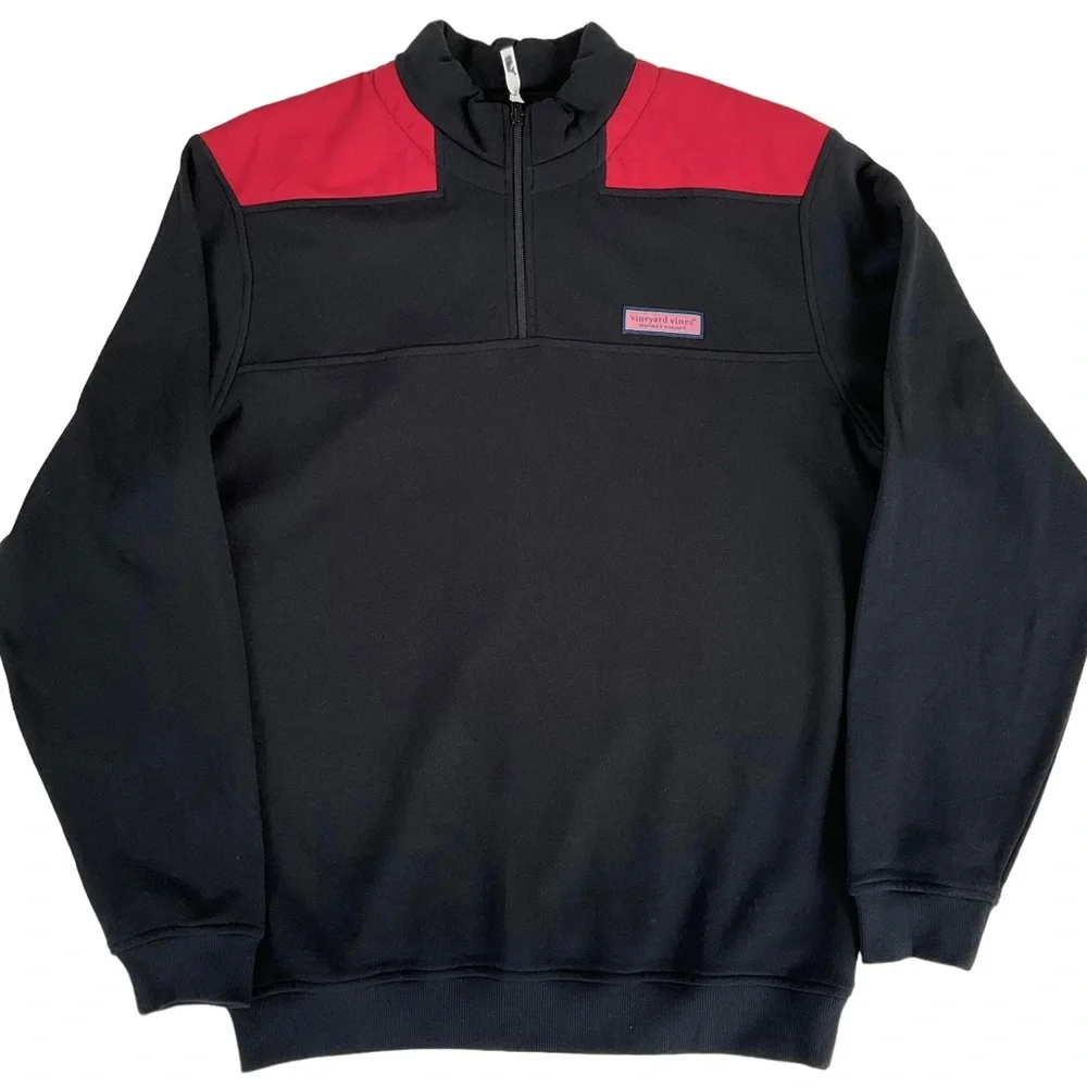 Vineyard Vines 1/4 Zip Pullover Sweatshirt Black Red Shirt Men’s M - Picture 6 of 16